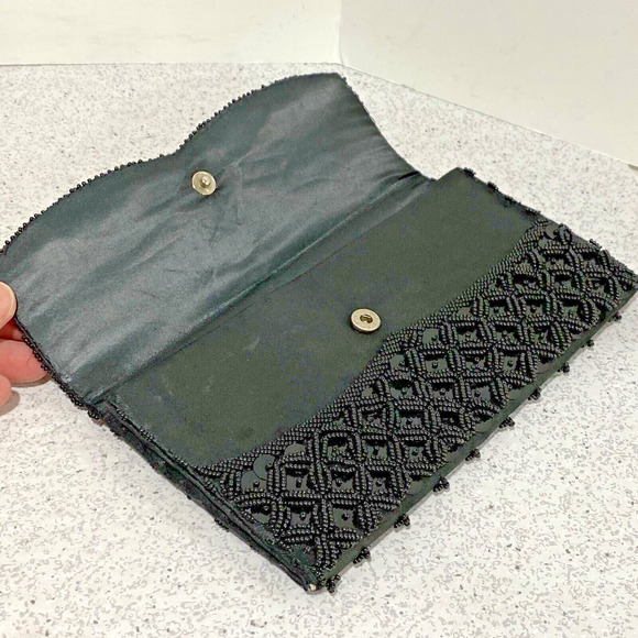 Vintage Mid Century Black Satin Sequins & Beaded Dressy Purse Made in Hong Kong - Picture 3 of 8